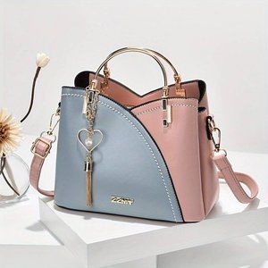 Colorblock Handbags For Women, Tassel Decor Crossbody Bag, Fashion Top Ring Purs